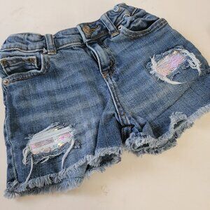 Cat & Jack Distressed Denim Stretch Shorts Embellished Sequins Small 6-6X